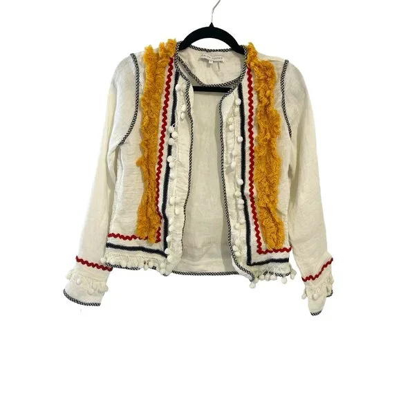 ENGLISH FACTORY OPEN COTTON JACKET FRINGE DETAIL (RETAIL $65) - Picture 1 of 6